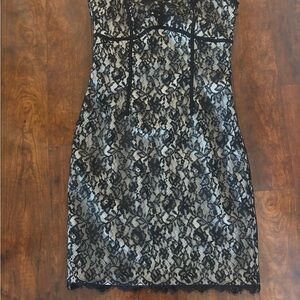 White House Black Market Black Lace Strapless Sheath Knee Length Dress Zip 8